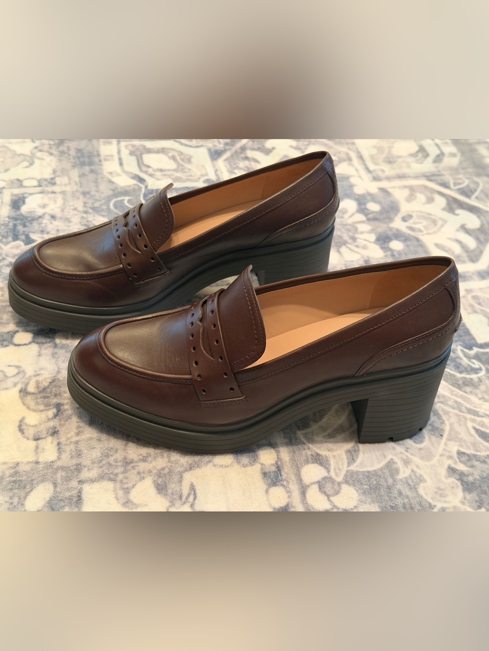 Cole Haan Women's Pacy Heeled Leather Penny Loafers Platform 10.5